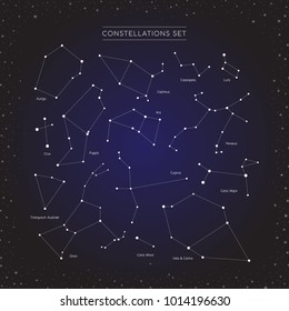 constellation in cosmos background, group of star in galaxy, astronomy set, vector illustration