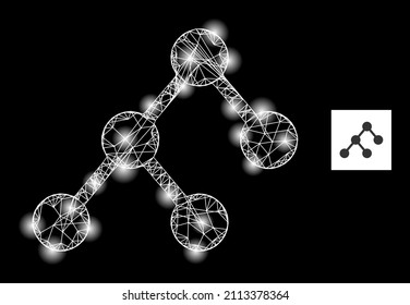 Constellation crossing mesh binary structure icon with illuminated light spots. Illuminated constellation is generated using binary structure vector icon and crossed lines.