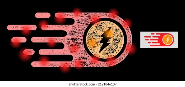 Constellation crossing mesh electrical rush with lightspots on a black background. Light vector model is based on electrical rush glyph, with intersected mesh and light dots.