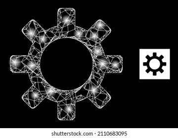 Constelación cruzando el icono de la rueda de la malla con manchas de luz brillante. Constelación iluminada generada a partir del icono del vector de la rueda de la dirección y de las líneas de cruce. Rueda de la canal brillante, sobre un fondo negro.