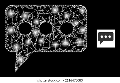 Constellation crossing mesh opinion cloud icon with illuminated light spots. Illuminated model generated using opinion cloud vector icon and crossed lines. Illuminated carcass opinion cloud,
