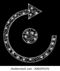 Constellation crossing mesh rotate with glowing spots. Vector carcass based on rotate icon, and with intersected lines. Flare carcass mesh rotate on a black background.