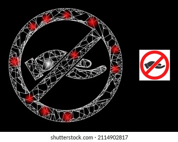Constellation crossing mesh stop asking hand icon with glowing spots. Illuminated constellation is generated using stop asking hand vector icon and crossing lines. Glossy carcass stop asking hand,