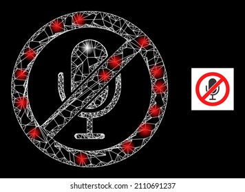 Constellation crossing mesh stop microphone icon with majestic light spots. Illuminated constellation done from stop microphone vector icon and crossing lines. Constellation frame stop microphone,