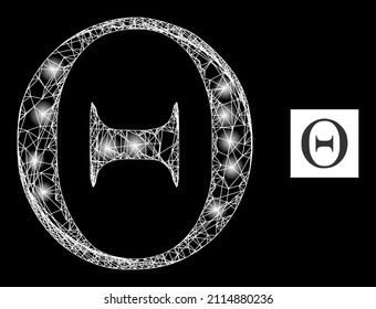 Constellation crossing mesh Tetta Greek letter icon with magic light spots. Illuminated constellation generated from Tetta Greek letter vector icon and crossing lines.