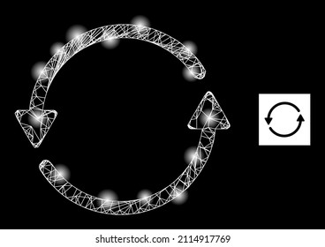 Constellation crossing mesh update arrows icon with illuminated spots. Illuminated constellation is done from update arrows vector icon and intersected lines. Flare frame update arrows,