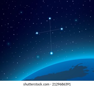 Constellation Crux with planet  in deep space 