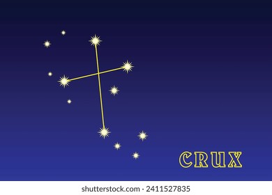 Constellation Crux. Constellation Southern Cross. Illustration of the constellation Crux. Constellation of the southern hemisphere of the sky. 