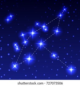 The Constellation Of Cygnus in the night starry sky. Vector illustration of the concept of astronomy
