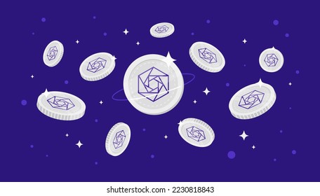 Constellation (DAG) coins falling from the sky. DAG cryptocurrency concept banner background.