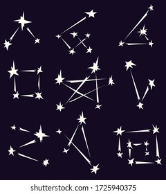 Constellation design element set selection white, vector illustration, horizontal, over black, isolated
