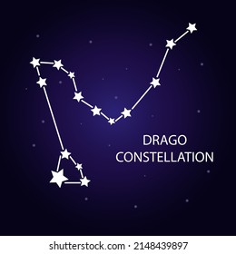 The constellation Dragon with bright stars. A constellation on a dark blue background of the cosmic sky. Vector illustration.