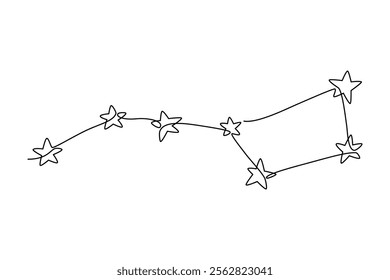 Constellation drawn with continuous line in minimalism, abstract style, Ursa Major, outer space, universe, one line, editable vector contour