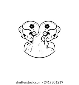 Constellation Gemini. Black and white Gemini vector outline, flat, isolated design for astrology themes using characters.