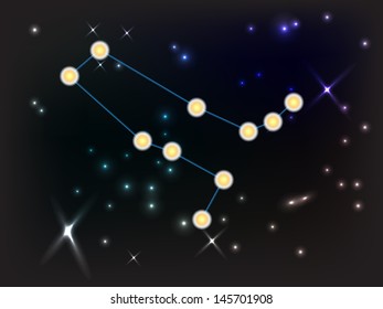 Constellation of GEMINI  in dark sky with lines shapes, vector encapsulated post script format.