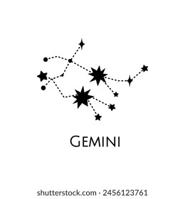 Constellation of Gemini. Vector illustration. Black and white stars. Line art tattoo, Spirituality, magic