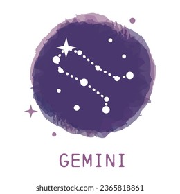 Constellation of gemini, Vector zodiac sign icon with caption.