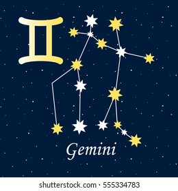 constellation Gemini zodiac horoscope astrology stars night illustration vector.