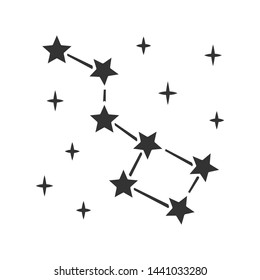 Constellation glyph icon. Group of stars. Big dipper. Ursa Major. Starry night sky. Astronomical observations. Study of starry sky. Silhouette symbol. Negative space. Vector isolated illustration