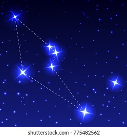 The Constellation of the grid in the night starry sky. Vector illustration of the concept of astronomy