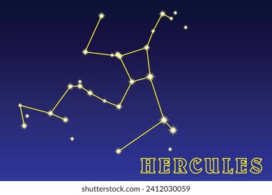 Constellation Hercules. Illustration of the constellation Hercules. Constellation of the northern hemisphere of the sky. Area of ​ ​ 1225.1 square degrees, 235 stars