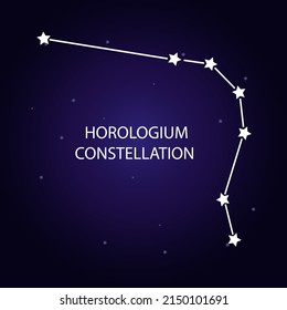 The constellation of Horologium with bright stars. A constellation on a blue background of the cosmic sky. Vector illustration.