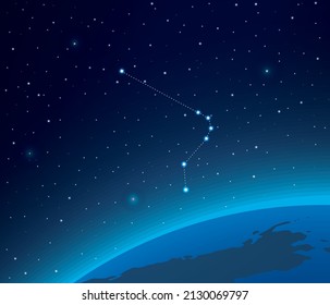 Constellation Horologium with planet in deep space 
