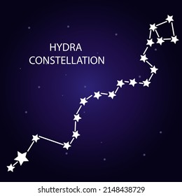 The constellation Hydra with bright stars. A constellation on a dark blue background of the cosmic sky. Vector illustration.