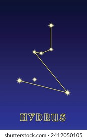 Constellation Hydrus. Illustration of the constellation Southern Hydra. Constellation of the southern hemisphere of the sky. It occupies an area of ​ ​ 243 square degrees in the sky, contains 32 stars