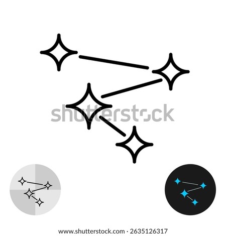 Constellation icon with stars in space connected with lines. Galaxy or other space object symbol. Watch the sky leisure outdoor activity sign. Editable stroke.