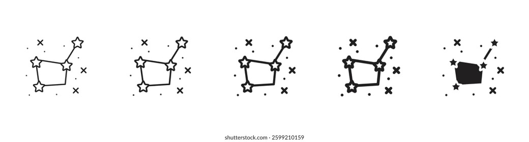 Constellation icons in black outline, solid and colored style