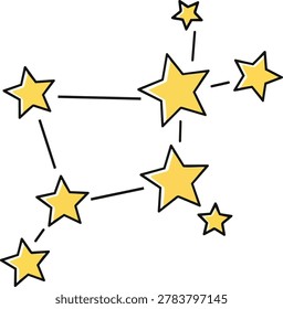 A constellation illustration features connecting yellow stars against a clean white background