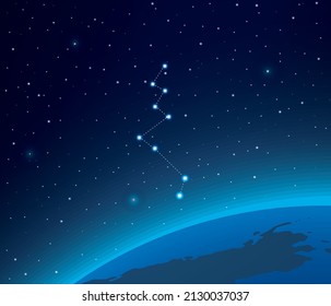 Constellation Lacerta with planet in deep space 