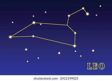 Constellation Leo. Illustration of the constellation Leo. Zodiac constellation lying mostly in the northern hemisphere of the sky between Cancer and Virgo