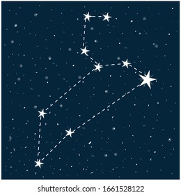 Constellation of Leo in night starry sky. Vector stock illustration in cartoon style. Can be used as planetarium poster, postcard.