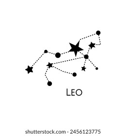 Constellation of Leo. Vector illustration. Zodiac sign. Black and white stars. Line art tattoo, Spirituality, magic