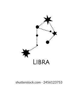 Constellation of Libra. Vector illustration. Zodiac sign. Black and white stars. Line art tattoo, Spirituality, magic