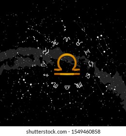 constellation Libra of the zodiac. Zodiac signs set of illustrations on the background of a starry sky. constellation was his symbol and the name