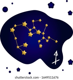 Constellation Map. Astronomical  Beautiful Cosmic Sky with Stars Sagittarius zodiac. Dark Blue Galaxy . Vector Sky Cosmos Background.Sagittarius. Zodiac sign pictogram. 