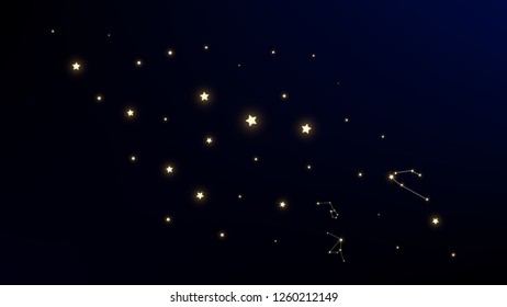 Constellation Map. Astronomical Print. Beautiful Cosmic Sky with Many Stars.     Night Galaxy Pattern. Vector Sky Cosmos Background.