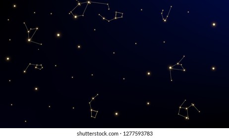 Constellation Map. Astronomical Print. Beautiful Cosmic Sky with Many Stars.     Dark Galaxy Pattern. Vector Space Stars Background.