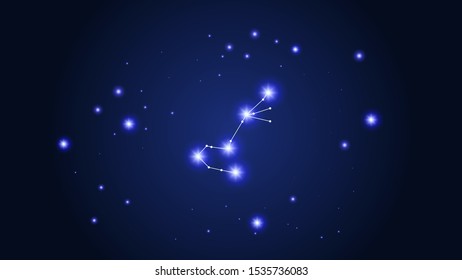 Constellation Map. Astronomical Print. Beautiful Cosmic Sky with Many Stars. Dark Blue Galaxy Pattern. Vector Sky Cosmos Background.