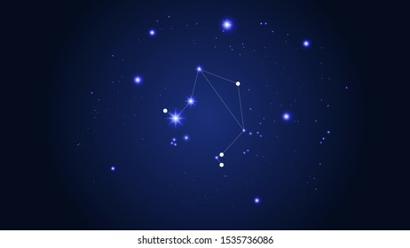 Constellation Map. Astronomical Print. Beautiful Cosmic Sky with Many Stars. Dark Blue Galaxy Pattern. Vector Sky Cosmos Background.