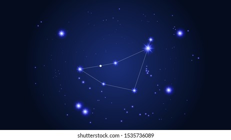 Constellation Map. Astronomical Print. Beautiful Cosmic Sky with Many Stars. Dark Blue Galaxy Pattern. Vector Sky Cosmos Background.