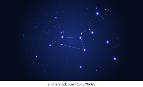 Constellation Map. Astronomical Print. Beautiful Cosmic Sky with Many Stars. Dark Blue Galaxy Pattern. Vector Sky Cosmos Background.