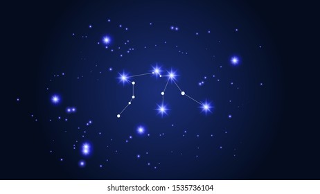 Constellation Map. Astronomical Print. Beautiful Cosmic Sky with Many Stars. Dark Blue Galaxy Pattern. Vector Sky Cosmos Background.