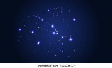 Constellation Map. Astronomical Print. Beautiful Cosmic Sky with Many Stars. Dark Blue Galaxy Pattern. Vector Sky Cosmos Background.