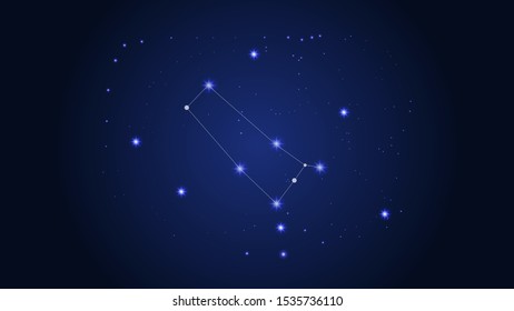 Constellation Map. Astronomical Print. Beautiful Cosmic Sky with Many Stars. Dark Blue Galaxy Pattern. Vector Sky Cosmos Background.