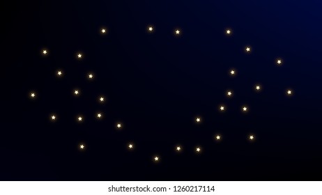 Constellation Map. Astronomical Print. Blue Galaxy Pattern. Beautiful Cosmic Sky with Many Stars.     Vector Constellation Map Background.