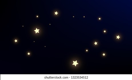 Constellation Map. Astronomical Print. Blue Galaxy Pattern. Shining Cosmic Sky with Many Stars.     Vector Sky Cosmos Background.
